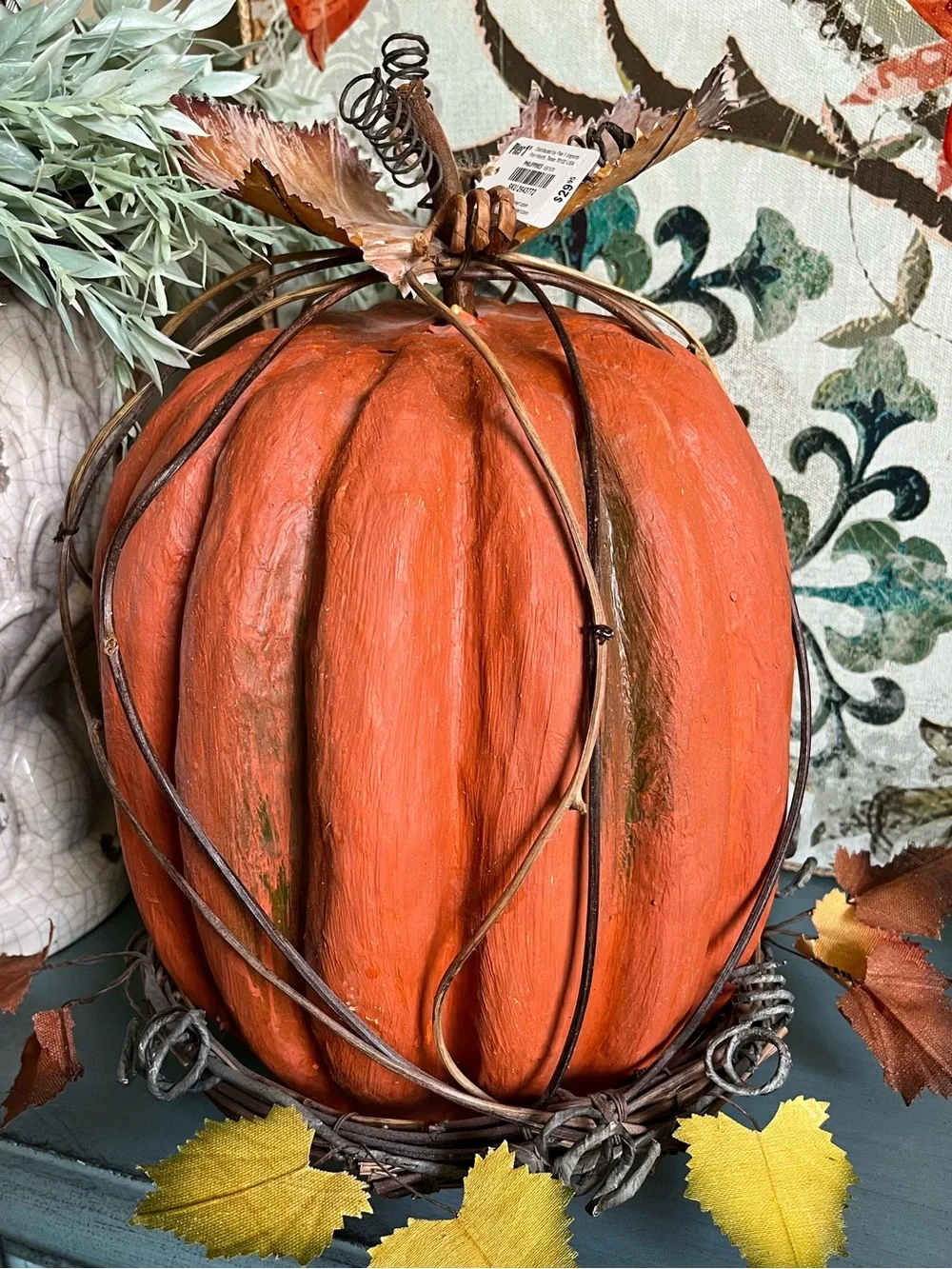 NWT PIER 1  Autumn Orange Decorative Pumpkin - Rustic Fall Home Holiday Accent